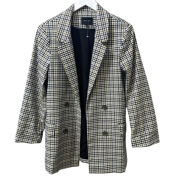 Lovetree Boyfriend Blazer Size Large Black Check Double Breasted Jacket NWOT - Picture 1 of 9